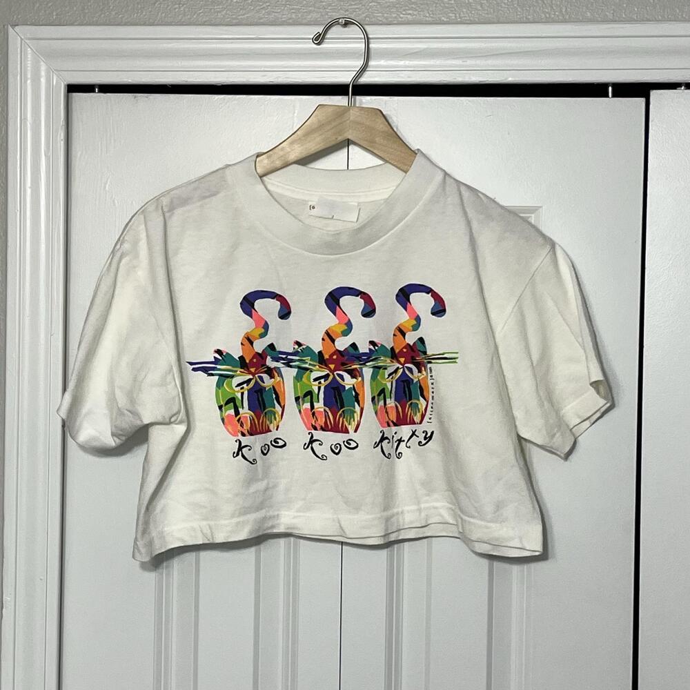 Vintage Gilda Marx Koo Koo Kitty Shirt Kids One Size White Crop Top 90s USA